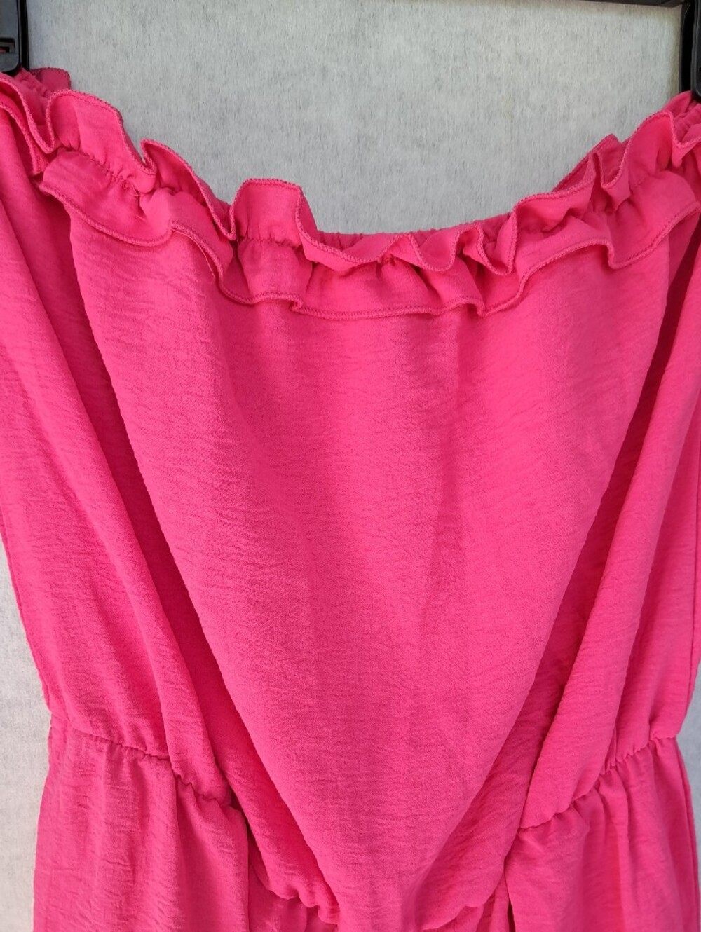chic Hot Pink Ruffle Strapless Romper - Picture 5 of 8